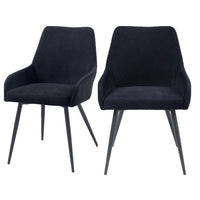 Nori 25 Inch Side Dining Chair Set of 2, Ergonomic Low Armrests Black Linen - BM312343