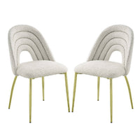 Inch 25 Inch Side Dining Chair Set of 2, White Teddy Sherpa, Gold Legs - BM312344