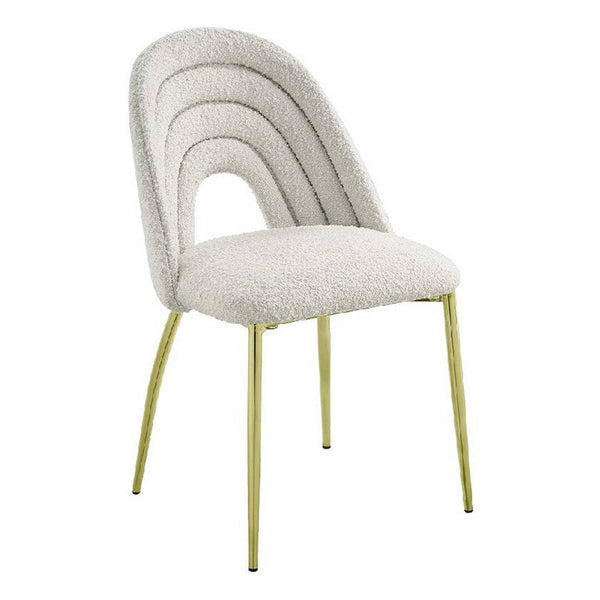 Inch 25 Inch Side Dining Chair Set of 2, White Teddy Sherpa, Gold Legs - BM312344
