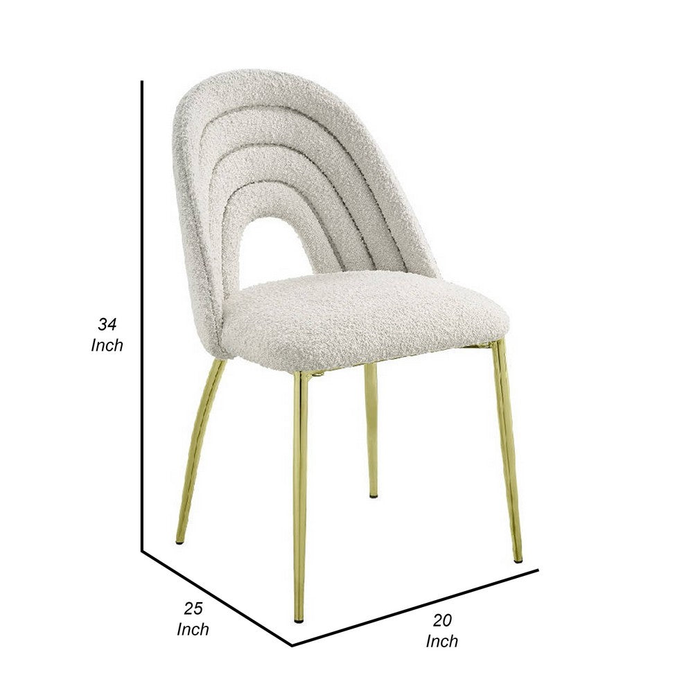 Inch 25 Inch Side Dining Chair Set of 2, White Teddy Sherpa, Gold Legs - BM312344