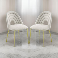 Inch 25 Inch Side Dining Chair Set of 2, White Teddy Sherpa, Gold Legs - BM312344