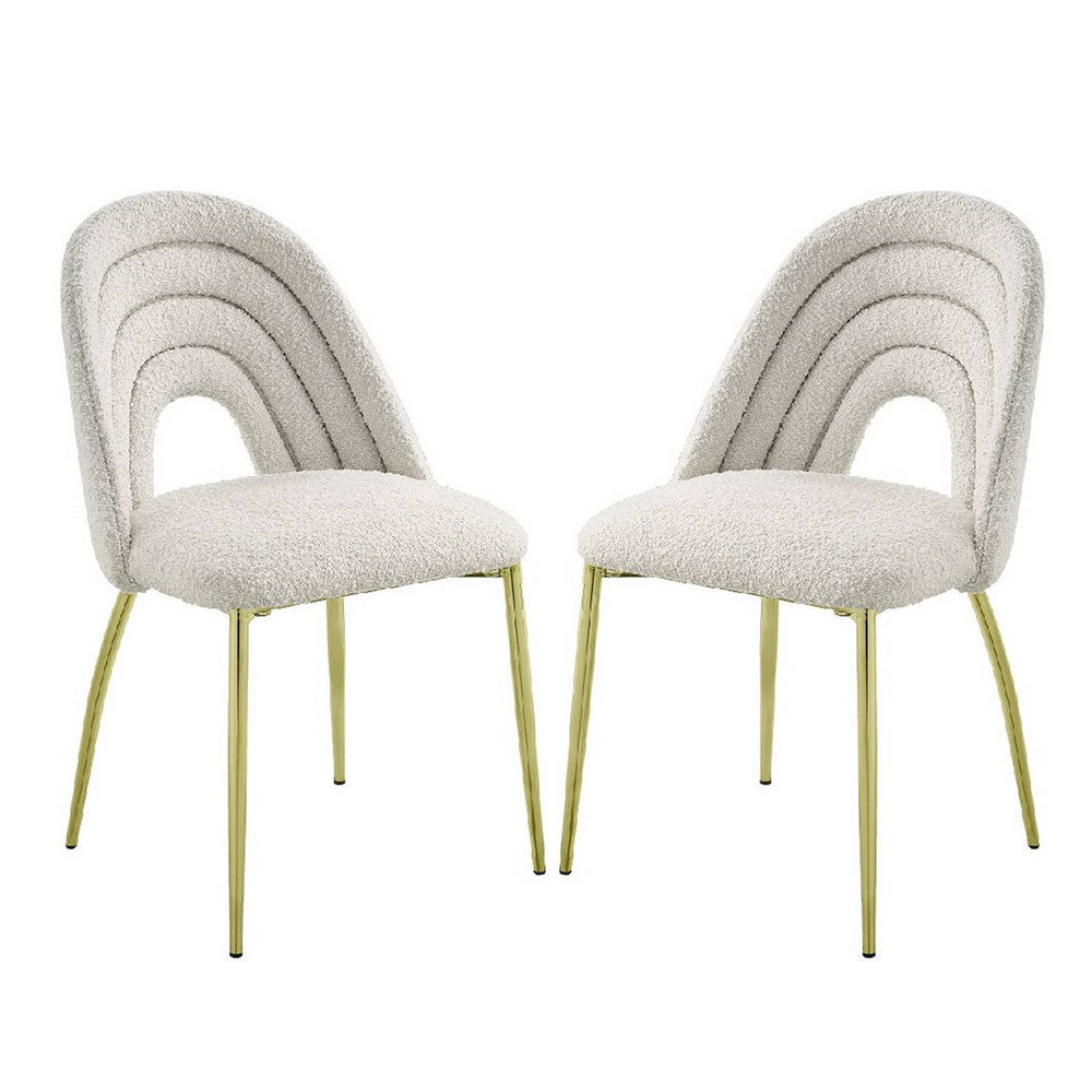 Inch 25 Inch Side Dining Chair Set of 2, White Teddy Sherpa, Gold Legs - BM312344