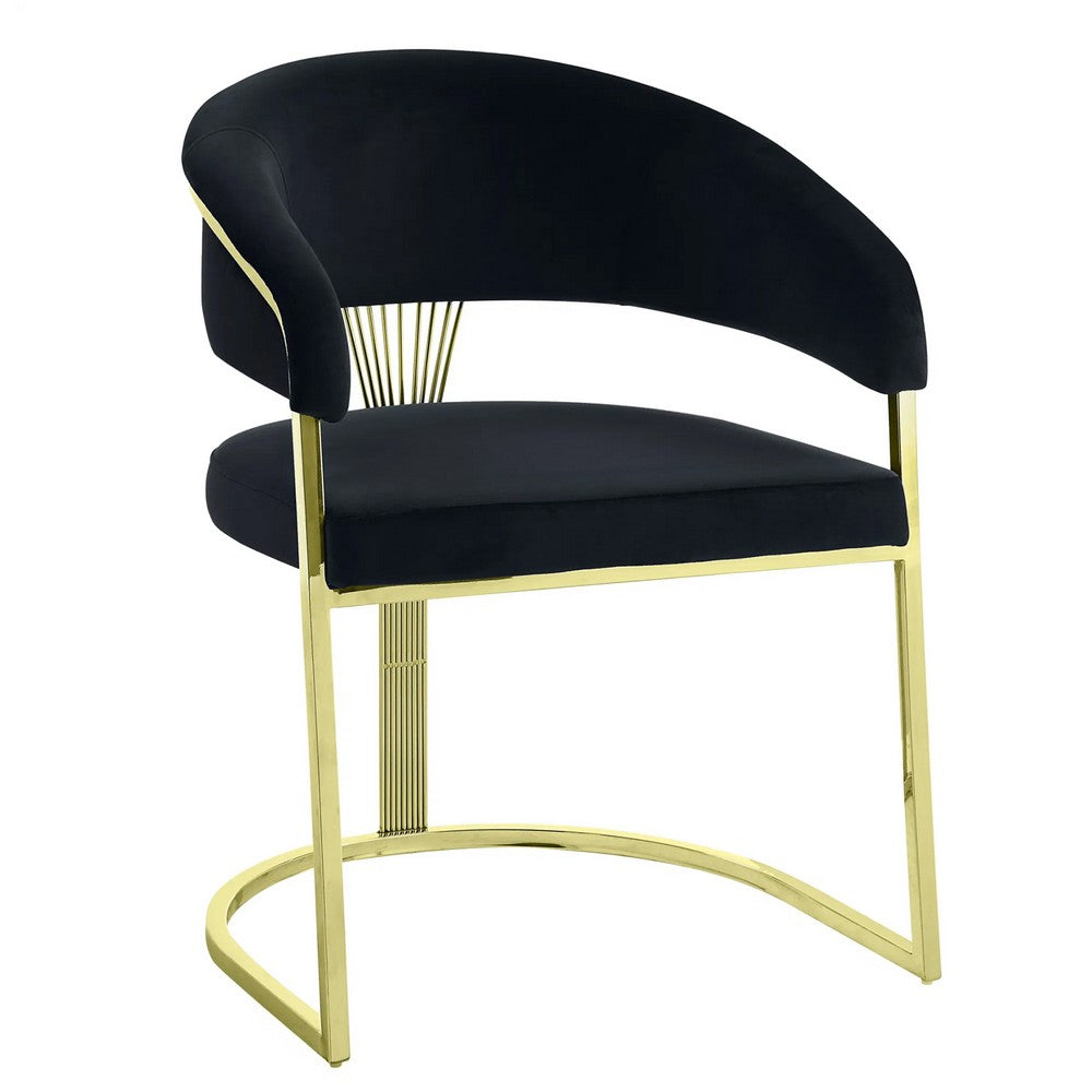 Verie 22 Inch Side Dining Chair, Gold Base, Padded Black Velvet - BM312345