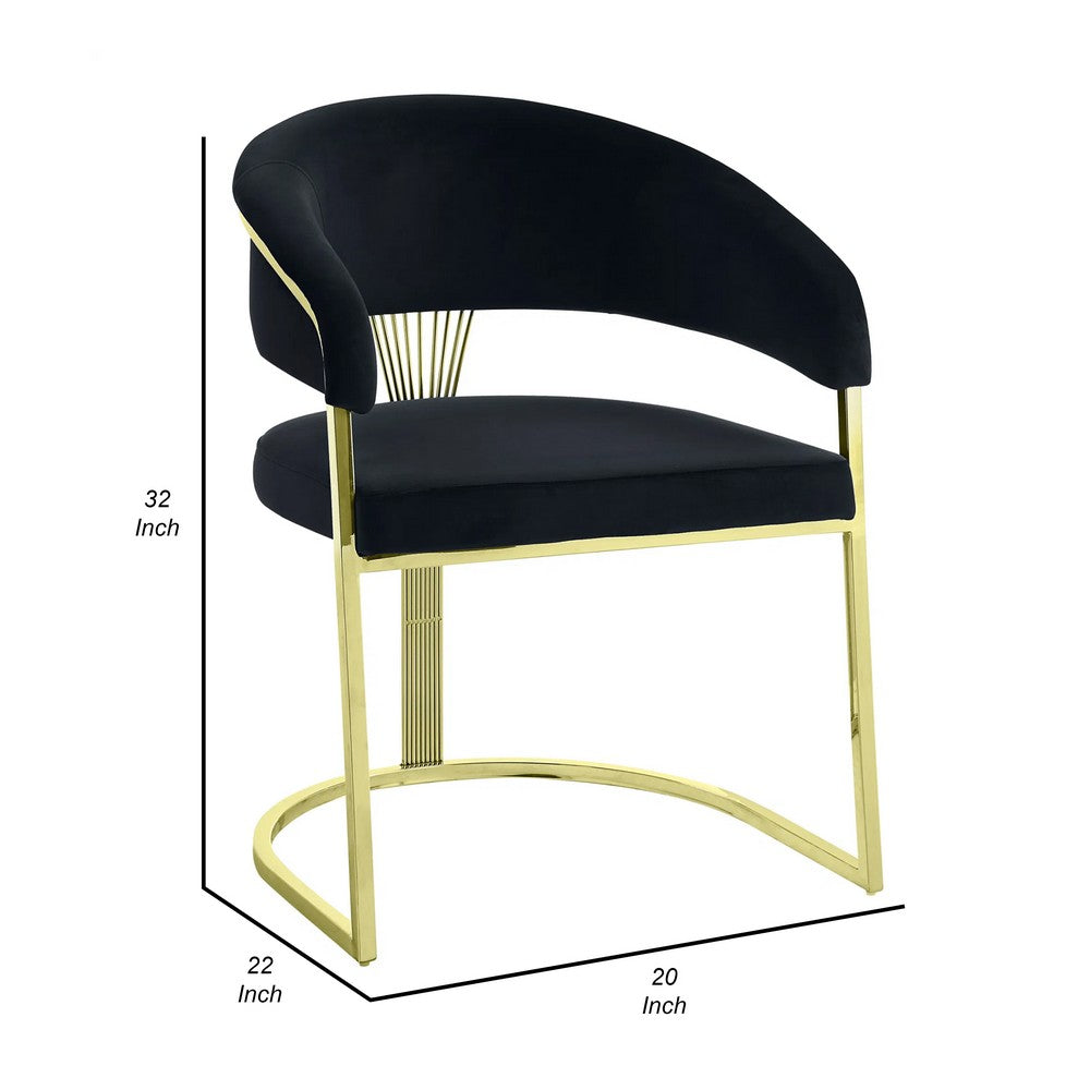 Verie 22 Inch Side Dining Chair Set of 2, Gold Base, Padded Black Velvet - BM312345
