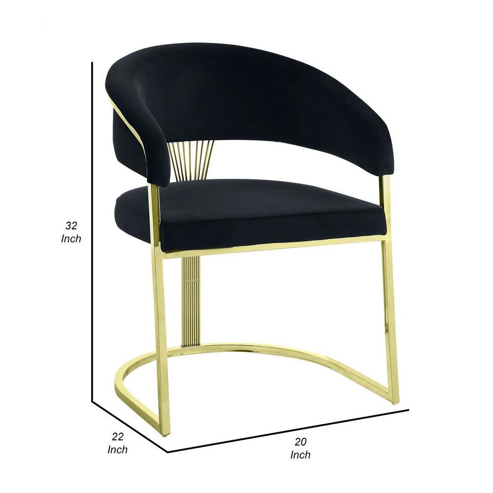 Verie 22 Inch Side Dining Chair, Gold Base, Padded Black Velvet - BM312345