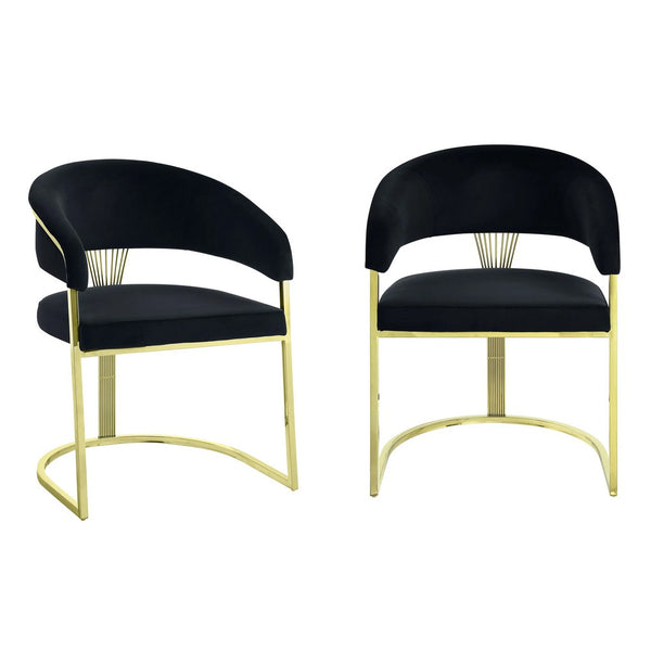 Verie 22 Inch Side Dining Chair, Gold Base, Padded Black Velvet - BM312345