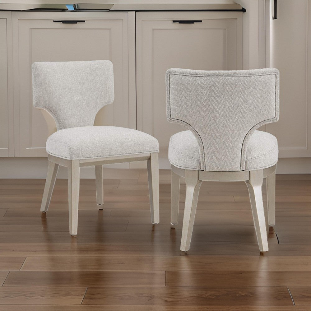 Kyna 21 Inch Side Dining Chair Set of 2, Curved Backrest, Champagne Linen - BM312348