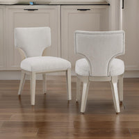 Kyna 21 Inch Side Dining Chair Set of 2, Curved Backrest, Champagne Linen - BM312348