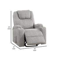 Evans 37 Inch Recliner Chair, Power Lift, Cupholders, Chenille, Light Gray - BM312351