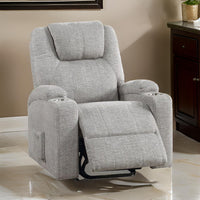 Evans 37 Inch Recliner Chair, Power Lift, Cupholders, Chenille, Light Gray - BM312351