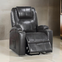 Evans 37 Inch Recliner Chair, Power Lift, Cupholders, Gray Faux Leather - BM312353