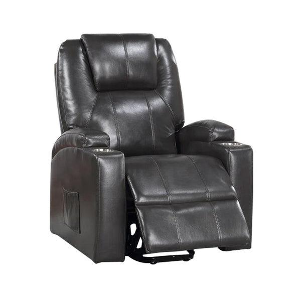 Evans 37 Inch Recliner Chair, Power Lift, Cupholders, Gray Faux Leather - BM312353