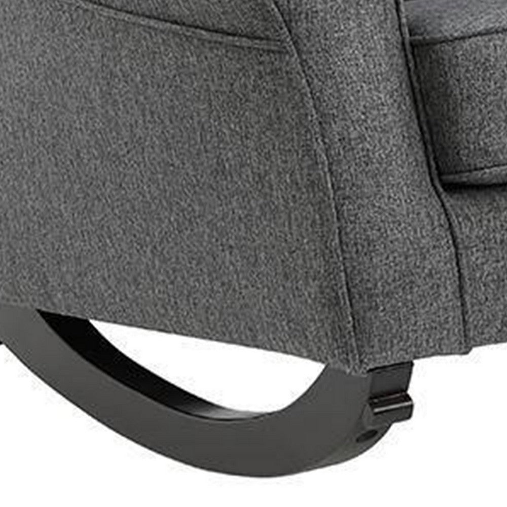 34 Inch Rocking Chair, Wood Frame, Channel Tufted Gray Fabric Upholstery - BM312354