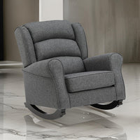 34 Inch Rocking Chair, Wood Frame, Channel Tufted Gray Fabric Upholstery - BM312354