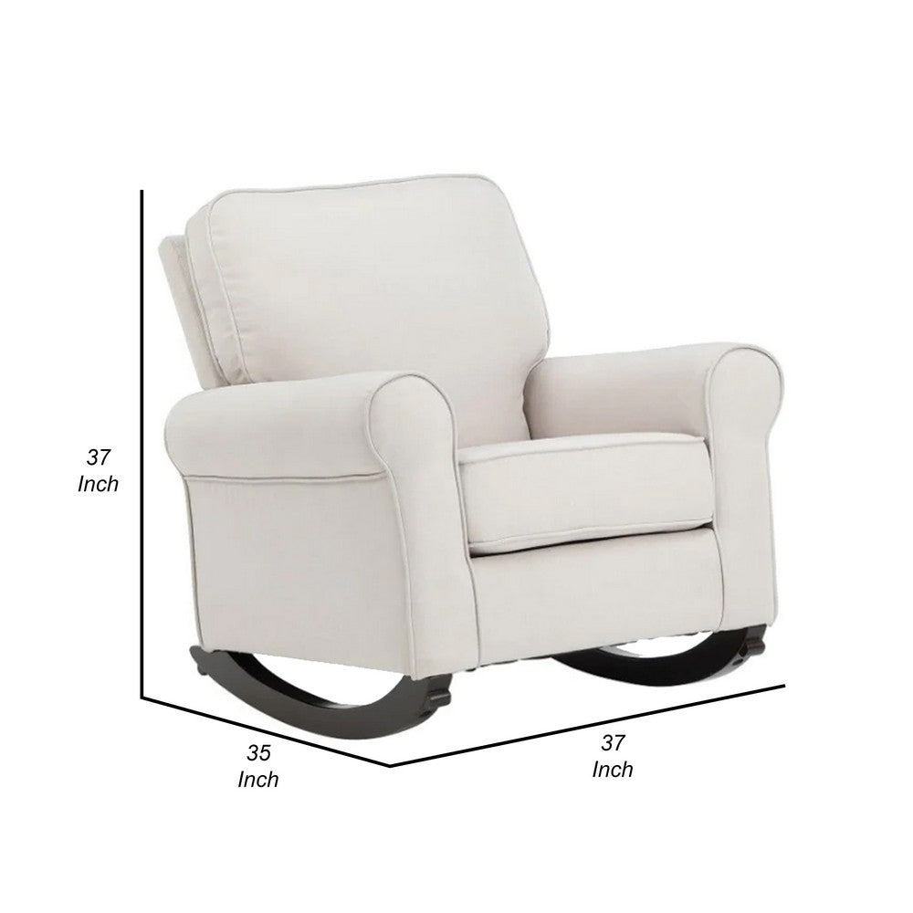 37 Inch Rocking Chair, Pocket Coil Seat, Wood Frame, Soft Beige Upholstery - BM312355