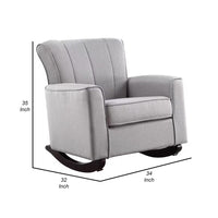 34 Inch Rocking Chair, Wood Frame, Vertical Channel Tufted Gray Linen - BM312356