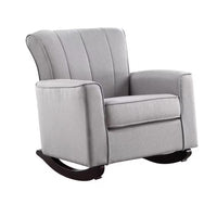 34 Inch Rocking Chair, Wood Frame, Vertical Channel Tufted Gray Linen - BM312356