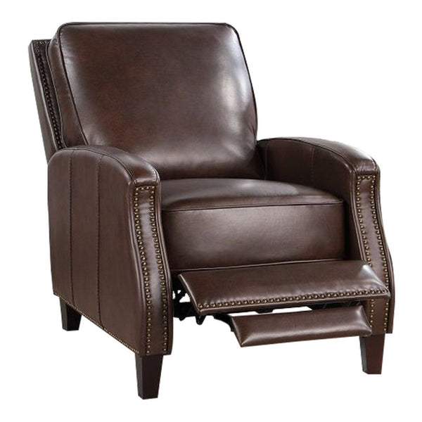 Enice 40 Inch Accent Chair with Footrest, Nailhead Trim, Dark Brown Leather - BM312357
