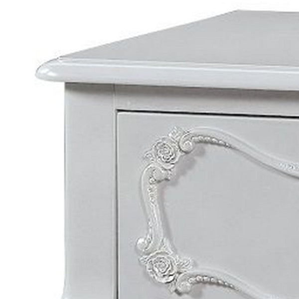 26 Inch Nightstand Table with 1 Drawer, Rose Inlay, Queen Anne Legs, Gray - BM312359