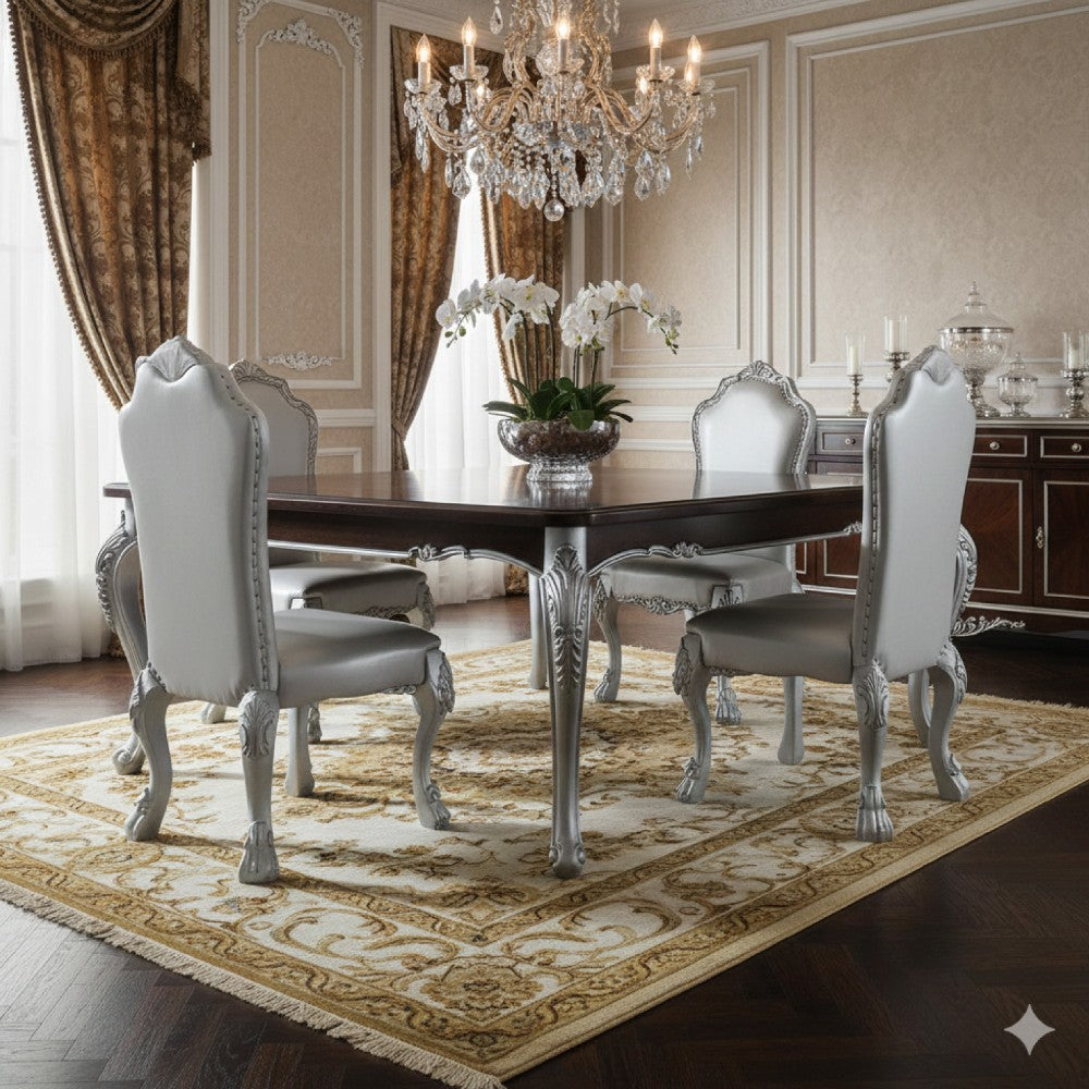 Ally 25 Inch Side Chair Set of 2, Curved Top, Carved Scrolled Motifs, White - BM312360