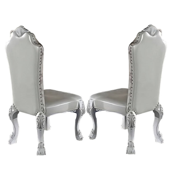 Ally 25 Inch Side Chair Set of 2, Curved Top, Carved Scrolled Motifs, White - BM312360