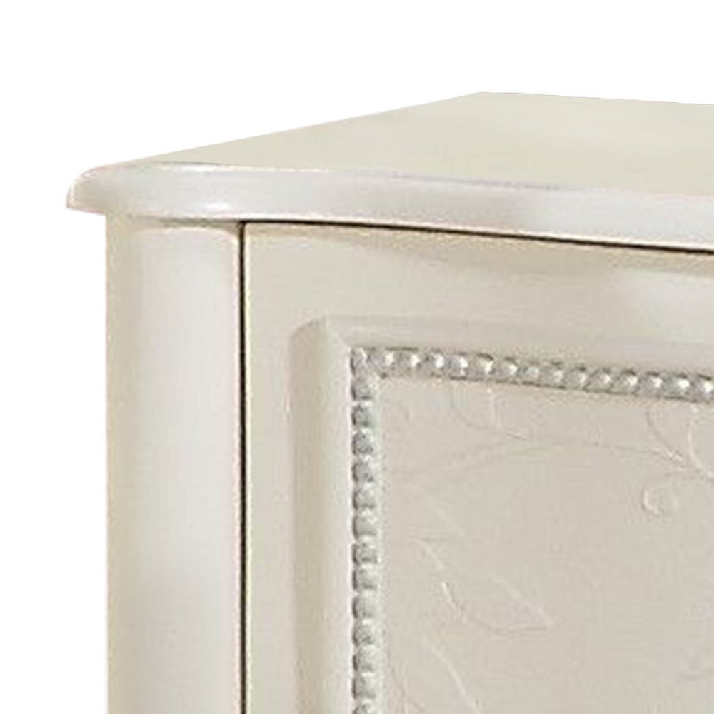 Dorie 26 Inch Nightstand with 2 Drawers, Oval Molded Trim, Ivory White Wood - BM312365