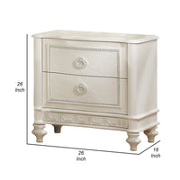 Dorie 26 Inch Nightstand with 2 Drawers, Oval Molded Trim, Ivory White Wood - BM312365