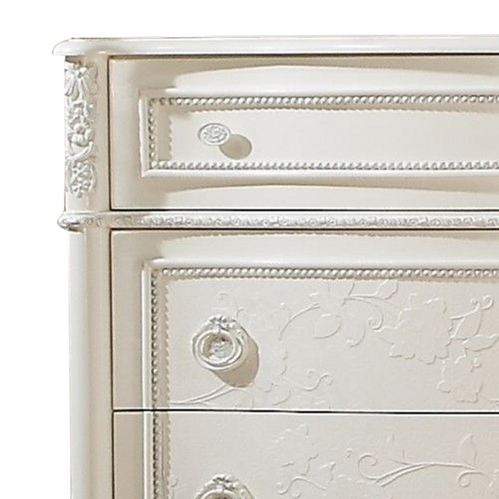 Dorie 52 Inch Tall Dresser Chest, 5 Drawers, Molded Trim, Ivory White Wood - BM312367