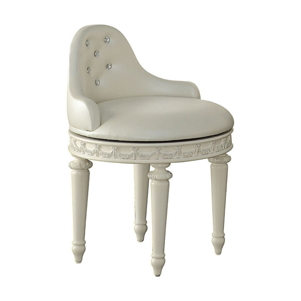 Benzara Dorie 21 Inch Swivel Chair Vanity Stool, Low Back, Ivory