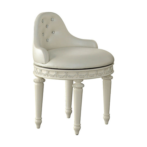 Dorie 21 Inch Swivel Chair Vanity Stool, Low Back, Ivory White Faux Leather - BM312368