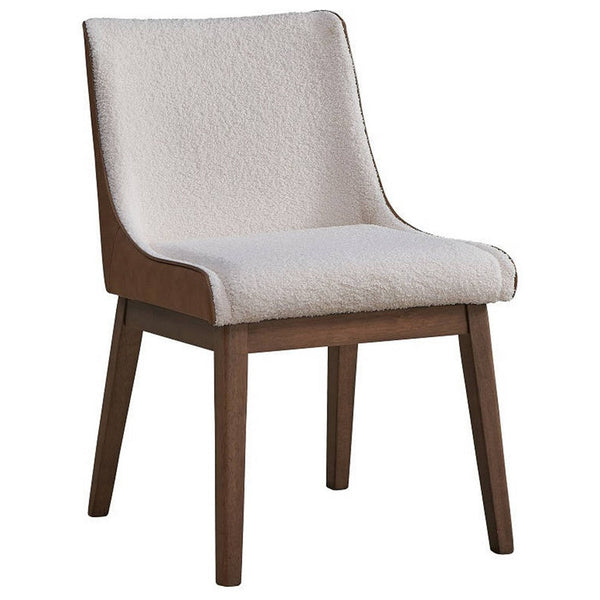 25 Inch Side Dining Chair Set of 2, Wingback, White Boucle, Walnut Brown - BM312370