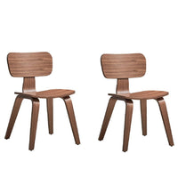 Aon 22 Inch Side Dining Chair Set of 2, Curved Back, Wood, Walnut Brown - BM312371