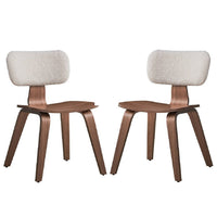 Aon 22 Inch Side Dining Chair Set of 2, Curved, White Boucle, Walnut Brown - BM312372