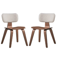 Aon 22 Inch Side Dining Chair Set of 2, Curved, White Boucle, Walnut Brown - BM312372