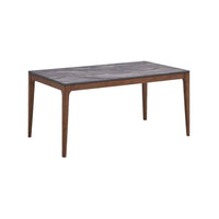 Evis 63 Inch Dining Table, Marble Grain Faux Stone Top, Walnut Brown Wood - BM312373