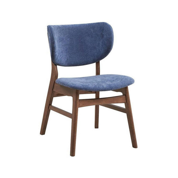 Evis 23 Inch Side Dining Chair Set of 2, Walnut Brown, Soft Blue Fabric - BM312374