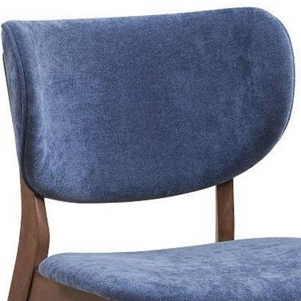 Evis 23 Inch Side Dining Chair Set of 2, Walnut Brown, Soft Blue Fabric - BM312374