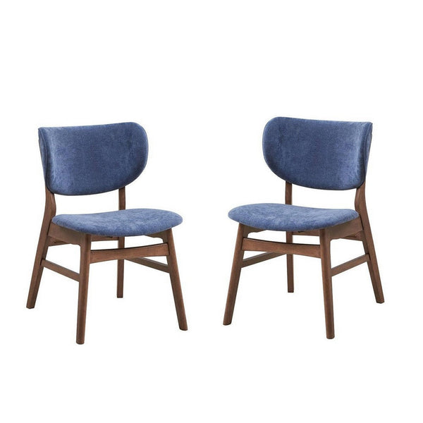 Evis 23 Inch Side Dining Chair Set of 2, Walnut Brown, Soft Blue Fabric - BM312374