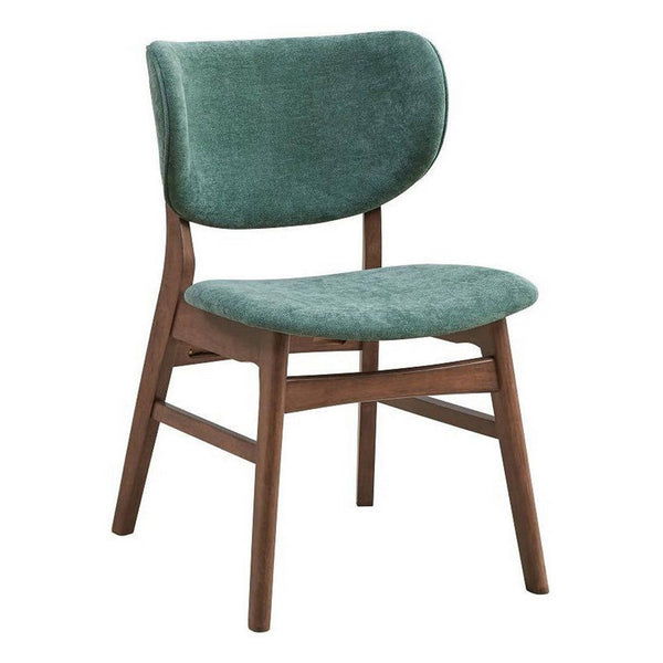 Evis 23 Inch Side Dining Chair Set of 2, Walnut Brown, Soft Green Fabric - BM312375