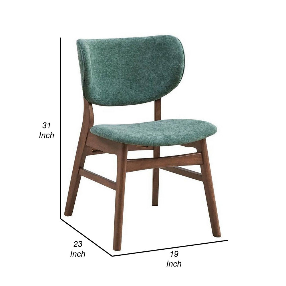 Evis 23 Inch Side Dining Chair Set of 2, Walnut Brown, Soft Green Fabric - BM312375