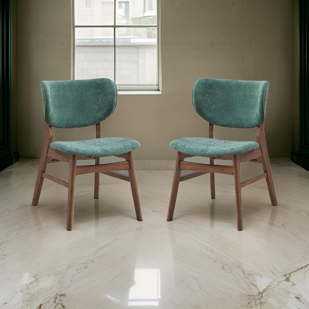 Evis 23 Inch Side Dining Chair Set of 2, Walnut Brown, Soft Green Fabric - BM312375
