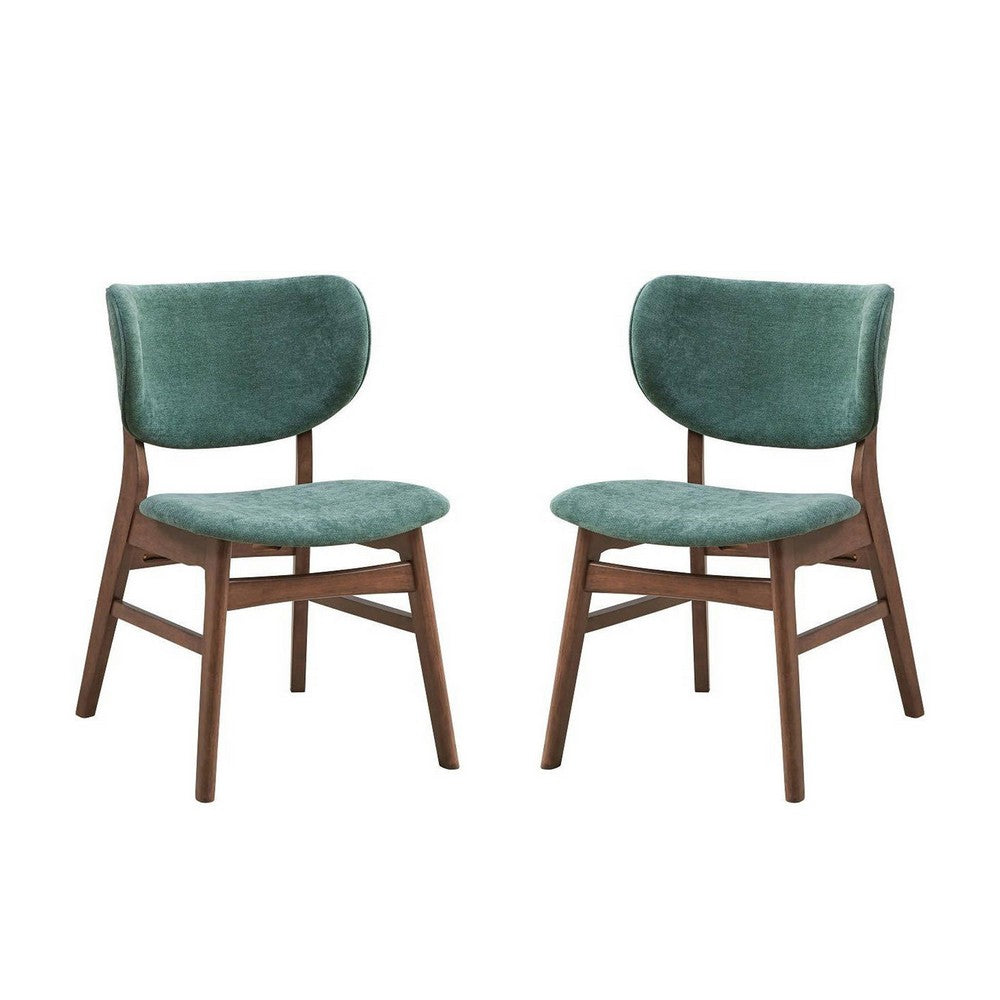 Evis 23 Inch Side Dining Chair Set of 2, Walnut Brown, Soft Green Fabric - BM312375