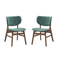 Evis 23 Inch Side Dining Chair Set of 2, Walnut Brown, Soft Green Fabric - BM312375