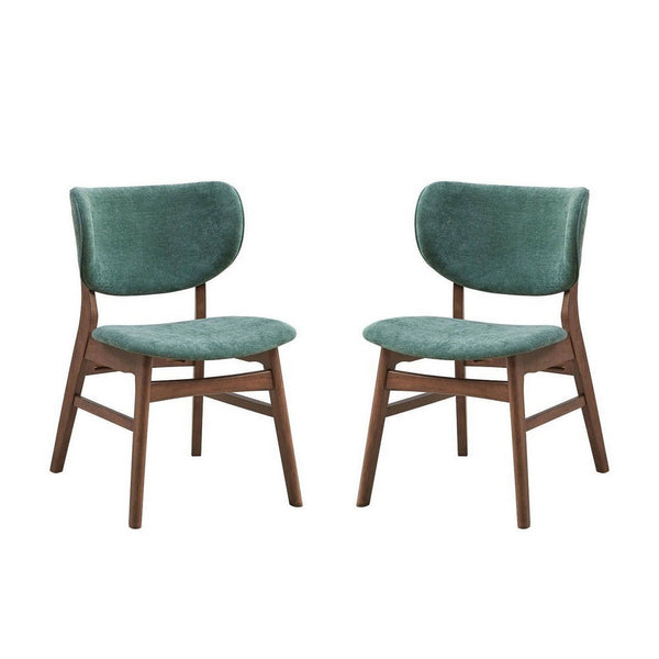 Evis 23 Inch Side Dining Chair Set of 2, Walnut Brown, Soft Green Fabric - BM312375