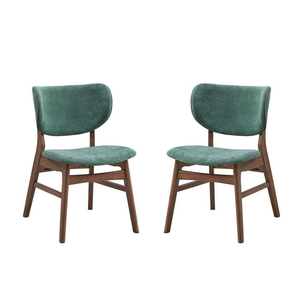 Evis 23 Inch Side Dining Chair Set of 2, Walnut Brown, Soft Green Fabric - BM312375