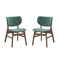 Evis 23 Inch Side Dining Chair Set of 2, Walnut Brown, Soft Green Fabric - BM312375