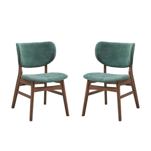 Evis 23 Inch Side Dining Chair Set of 2, Walnut Brown, Soft Green Fabric - BM312375