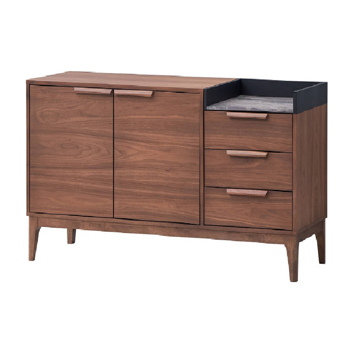 Evis 53 Inch Sideboard Server Console, 2 Cabinets, Stone Top, Walnut Brown - BM312376