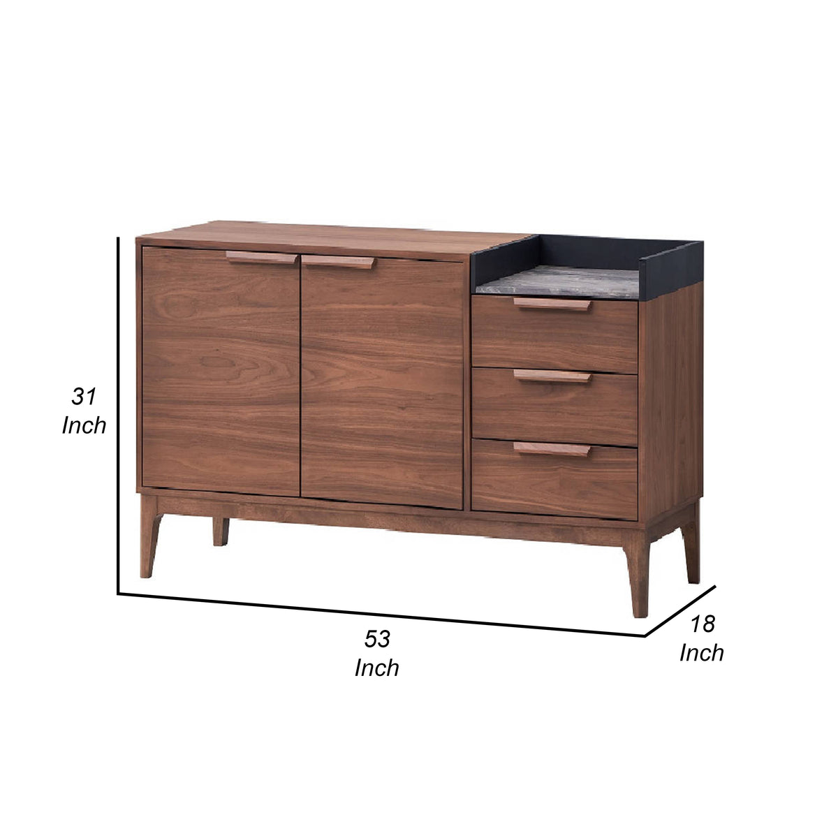 Evis 53 Inch Sideboard Server Console, 2 Cabinets, Stone Top, Walnut Brown - BM312376