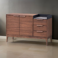 Evis 53 Inch Sideboard Server Console, 2 Cabinets, Stone Top, Walnut Brown - BM312376